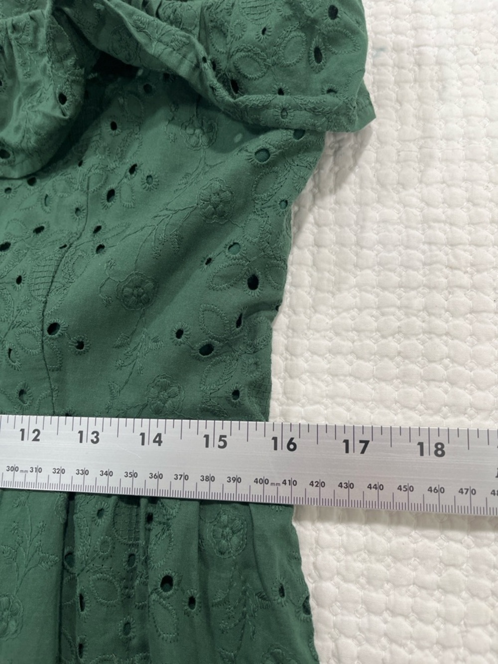 LOFT Green Eyelet Midi Dress 8 Ruffle Neck Romantic Fit & Flare Garden Party - Picture 4 of 12